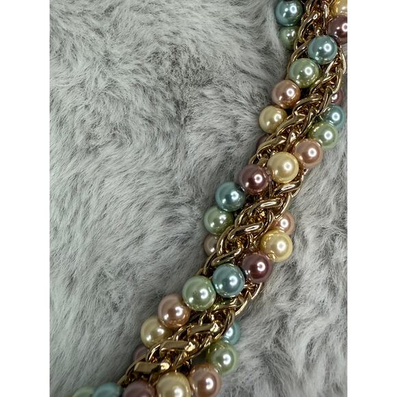 BaubleBar Pastel Faux Pearl Gold Chain Braided Statement Necklace 19" - Picture 2 of 3
